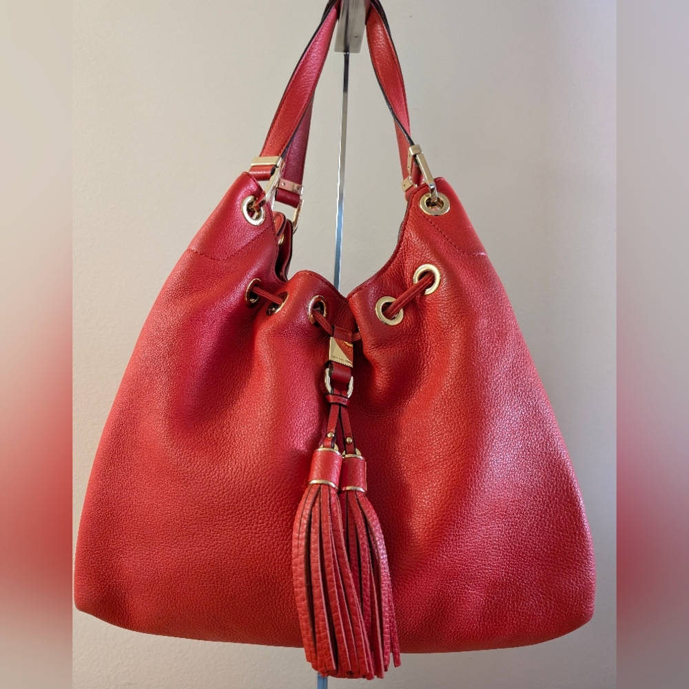 Michael Michael Kors Large Red Camden Pebbled Leather Shoulder Bag, EUC